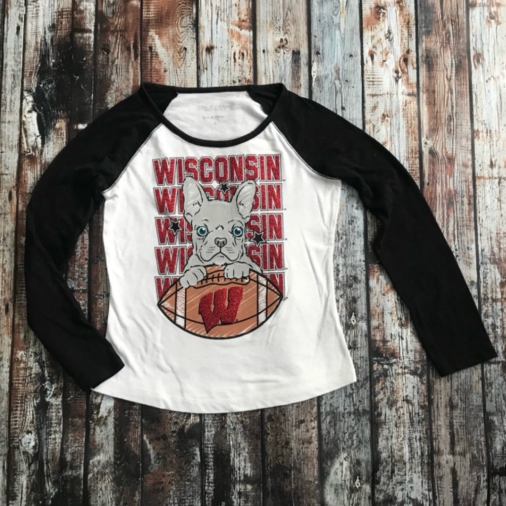 UW Madison Wisconsin Badgers Football Long Sleeve Sparkle Top Tee